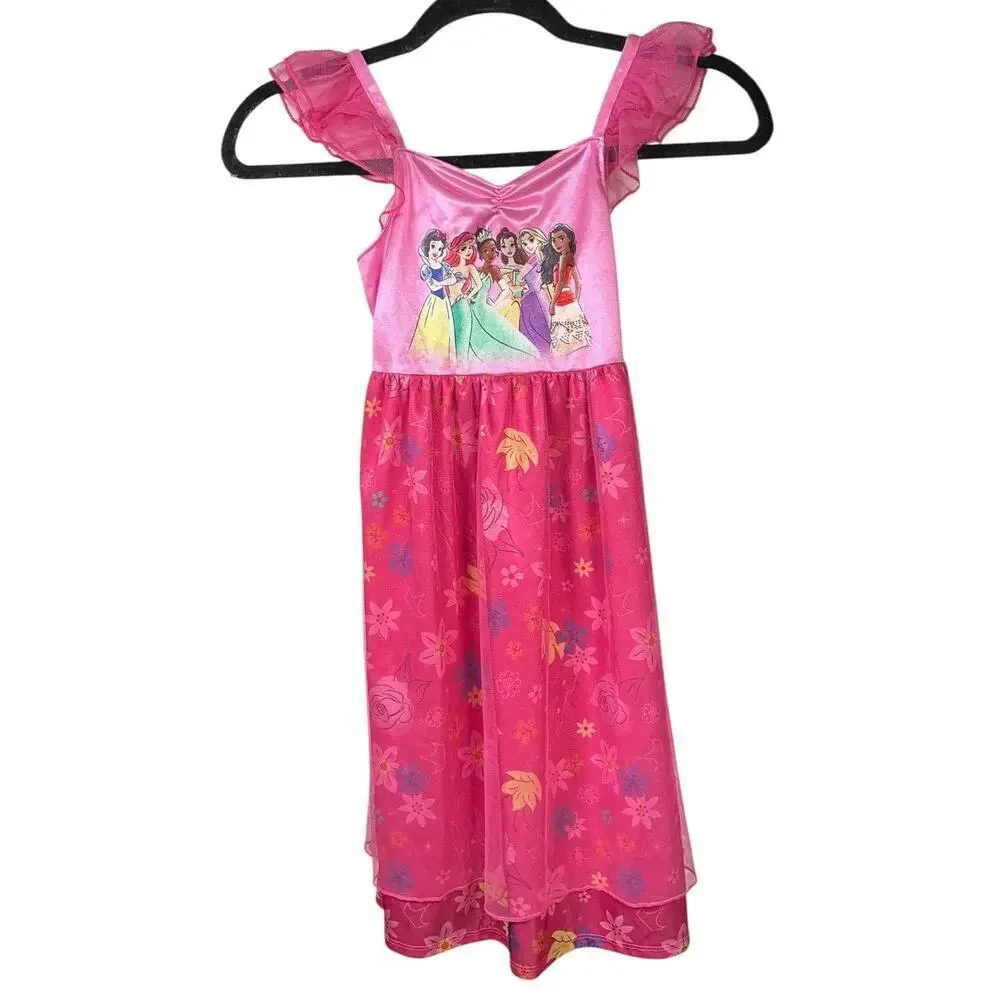 Disney Princess Pink Dress Kids Size 6 Nightgown Costume Jammies Floral Mesh